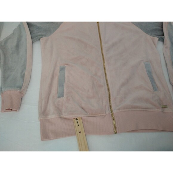 Calvin Klein Full-Zip Velour Hooded Track Jacket *Flaw Pink/Gray Size M Soft! - Picture 3 of 15